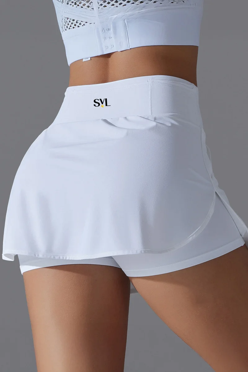 SVL White High-Waist Padel & Tennis Skirt with Built-in Shorts and Pockets - White - SVL for Women | Best Price UAE